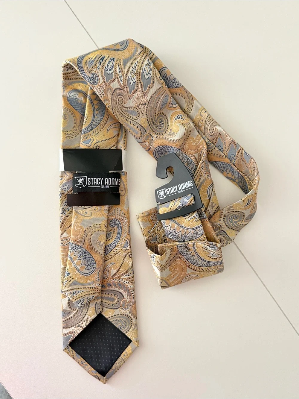 Stacy Adams Men’s Gold Beige Blue Paisley Necktie & Pocket Square Set